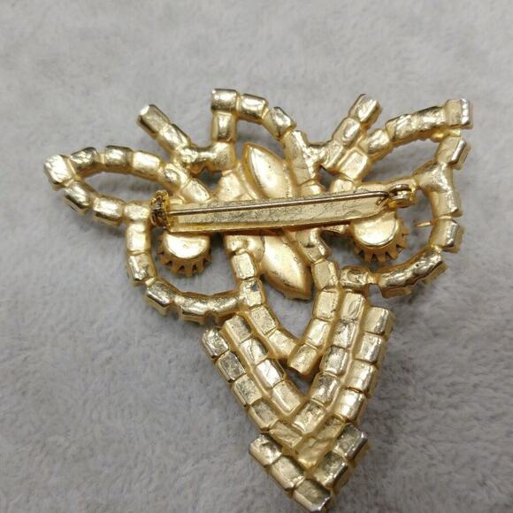 Vintage Large Aurora Borealis Clear Rhinestone Leaves Brooch, Gold Plated, 1960s - Picture 4 of 10